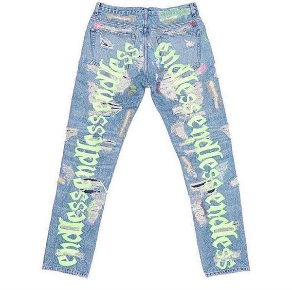 Neon Green Distressed Denim