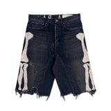 Kapital Kountry SS18 14Oz Denim 5P Bone/Skeleton Embroidered Shorts (Dark Wash Black)