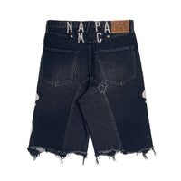 Kapital Kountry SS18 14Oz Denim 5P Bone/Skeleton Embroidered Shorts (Dark Wash Black)